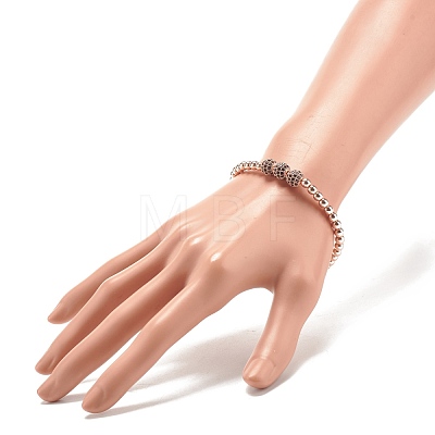 Synthetic Hematite Round Beaded Stretch Bracelet with Cubic Zirconia BJEW-JB07798-04-1