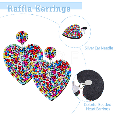 FIBLOOM 4 Pairs 4 Style Heart Glass Seed Beaded Dangle Stud Earrings EJEW-FI0002-29-1