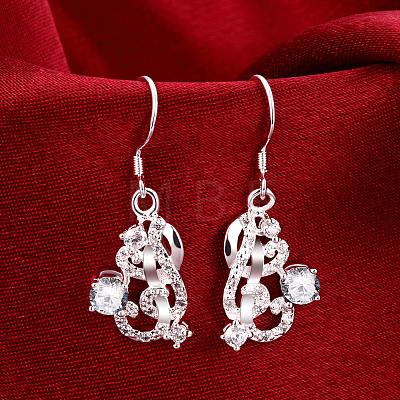 Unique Design Heart with Vine Brass Cubic Zirconia Dangle Earrings EJEW-BB03614-01D-1