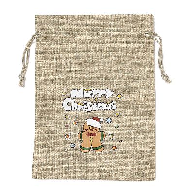 Christmas Printed Burlap Packing Pouches Drawstring Bags ABAG-Q053-02B-06-1