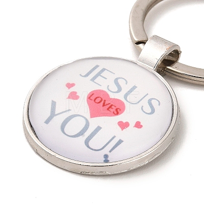 I Love Jesus Symbol Glass Pendant Keychain with Alloy Jesus Fish Charm KEYC-G058-01B-1