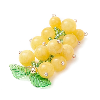 Dyed Natural Yellow Jade & Glass Seed Beaded Grape Pendants PALLOY-MZ00872-03-1