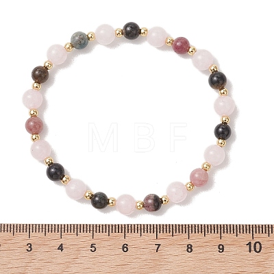 Natural Multicolor Tourmaline and Rose Quartz Round Beads Stretch Bracelets for Women BJEW-JB13517-1