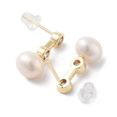 Natural Pearl Stud Earrings EJEW-P256-78G-1