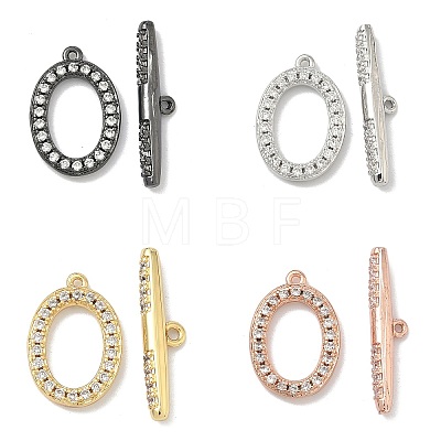 Oval Brass Micro Pave Clear Cubic Zirconia Toggle Clasps KK-G548-25-1