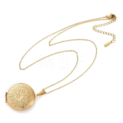 304 Stainless Steel Flat Round Locket Pendant Cable Chain Necklaces for Women NJEW-M050-04A-G-1