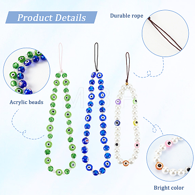 Olycraft 3Pcs 3 Style Glass Pearl & Lampwork & Glass Seed Beads Mobile Straps KEYC-OC0001-19-1