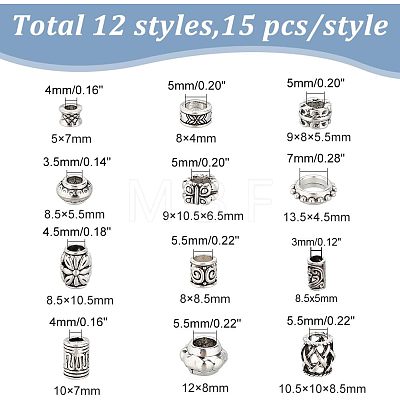  180Pcs 12 Style Tibetan Style Alloy Beads FIND-NB0002-86-1