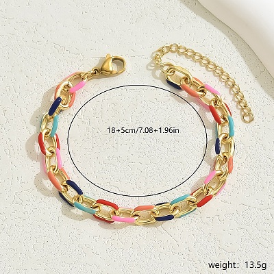 Brass Cuban Link Chain Bracelet with Colorful Enamel FW4289-1