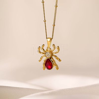 Halloween 304 Stainless Steel Crystal and Siam Rhinestone Pendant Necklaces for Women WGFAA71-02-1