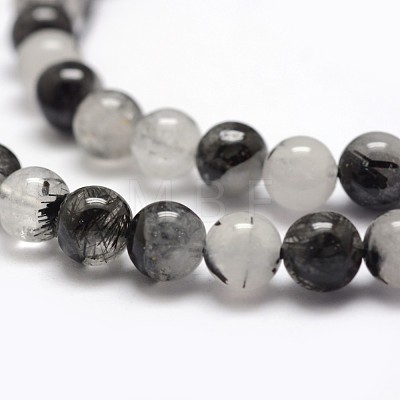 Natural Black Rutilated Quartz Bead Strands G-P217-32-6mm-1