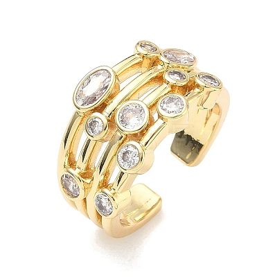 Brass Micro Pave Cubic Zirconia Cuff Open Rings RJEW-C158-02G-1