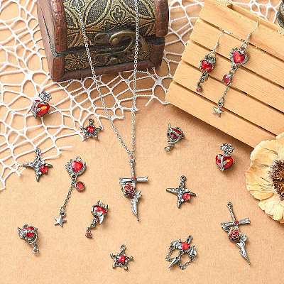 16Pcs 8 Styles Alloy & Resin Rhinestone Pendants FIND-CJ0005-96-1