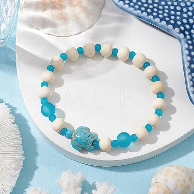 Synthetic Turquoise & Wood & Glass Beaded Stretch Bracelets for Women BJEW-JB11124-01-1