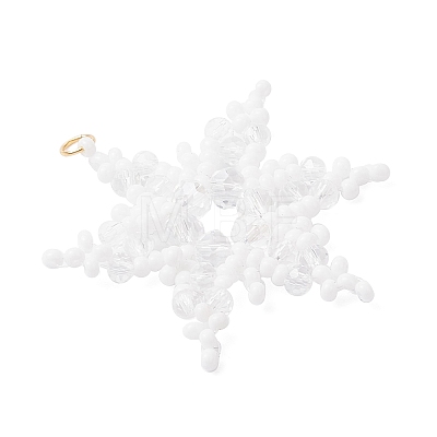 Glass Seed Beaded Snowflake Pendants PALLOY-MZ00890-02-1
