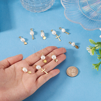 10Pcs 5 Styles Natural Freshwater Pearl & 304 Stainless Steel & 201 Stainless Steel Pendants PALLOY-TAC0267-1