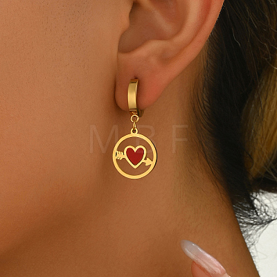 Stainless Steel Flat Round with Hollow Heart Hoop Earrings Daily Holiday Accessories OM1741-2-1