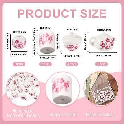 32Pcs 4 Styles Handmade Porcelain Beads PORC-TA0001-78A-1