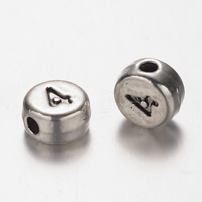 Flat Round Antique Silver Tone Alloy Number Beads PALLOY-K194-04AS-1