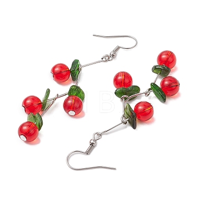 Spray Painted Crackle Glass Beads & Natural Diopside Chip Beads Dangle Earrings EJEW-JE06289-02-1