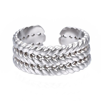 Non-Tarnish 304 Stainless Steel Twist Rope Open Cuff Ring RJEW-T023-47P-1