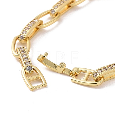 Clear Cubic Zirconia Oval Link Chain Bracelet BJEW-E015-01G-1