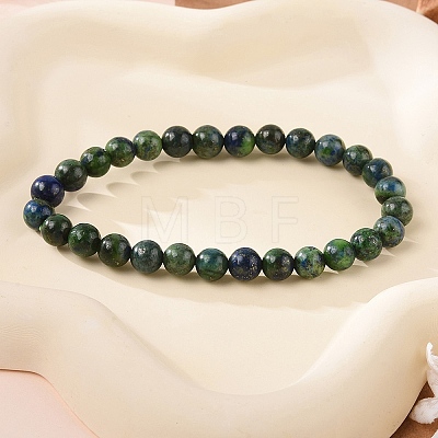 Natural Chrysocolla and Lapis Lazuli Round Bead Stretch Bracelets BJEW-L593-D03-1