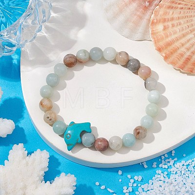 8MM Round Natural Flower Amazonite Beaded Stretch Bracelets BJEW-JB10217-03-1