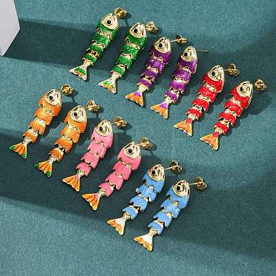 Fish Brass Micro Pave Cubic Zirconia Dangle Stud Earrings EJEW-C174-05G-1