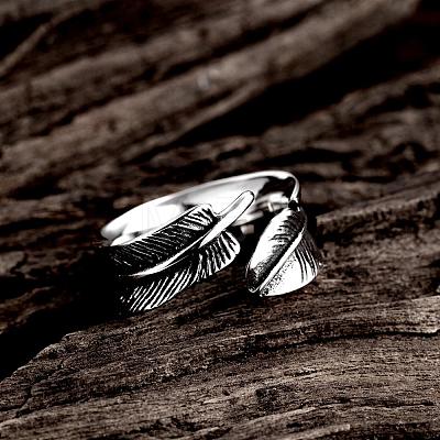 Fashionable Unisex 316L Surgical Stainless Steel Feather Cuff Rings RJEW-BB09945-11-1