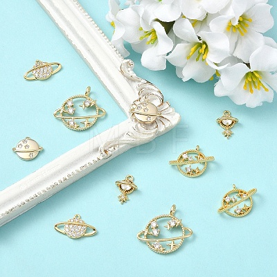 5Pcs 5 Styles Brass Micro Pave Cubic Zirconia Pendants KK-YW0004-16-1