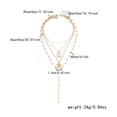Alloy & Plastic Pearl Pendant 4 Layered Long Tassel Necklaces for Women WG4E668-01-1