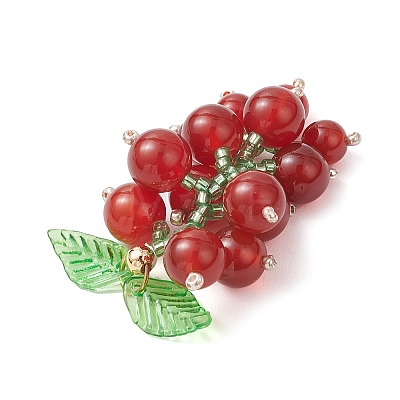 3Pcs 3 Styles Natural Amethyst & Carnelian & Yellow Jade & Glass Seed Beaded Grape Pendants PALLOY-MZ00872-1