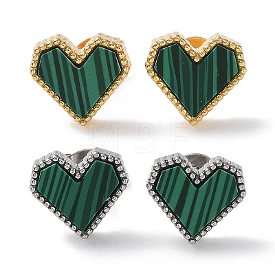 6 Pair 2 Color Synthetic Malachite Heart Stud Earrings EJEW-A024-11-1