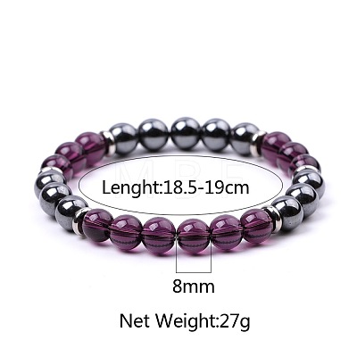 Natural Amethyst & Synthetic Non-magnetic Hematite Round Beads Stretch Bracelets for Women Men KJ2327-3-1
