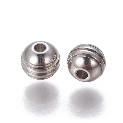 201 Stainless Steel Grooved Beads STAS-P239-04P-1