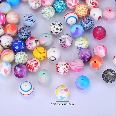 Printed Round with Deer Pattern Silicone Focal Beads SI-JX0056A-130-1