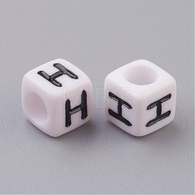 6MM White Letter Acrylic Cube Beads X-PL37C9308-H-1