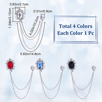 Gorgecraft 4Pcs 4 Colors Glass Oval Hanging Chain Brooches JEWB-GF0001-37-1
