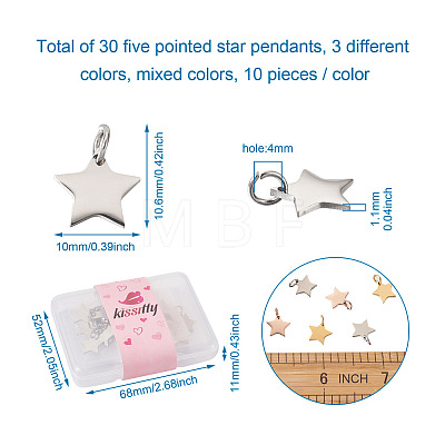 Kissitty 30Pcs 3 Colors 304 Stainless Steel Charms STAS-KS0001-15-1