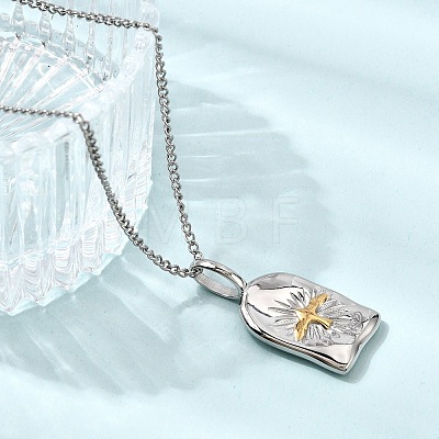 Religion Two Tone 304 Stainless Steel Holy Spirit Bird Rectangle Medal Pendant Necklaces for Women NJEW-K304-02GP-1