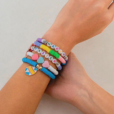 5Pcs 5 Styles Acrylic & CCB Plastic & Polymer Clay Bead Bracelets FS-WG62275-05-1