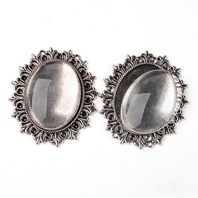 Alloy Cabochon & Rhinestone Settings and 40x30mm Oval Clear Glass Covers Sets DIY-X0115-AS-FF-1