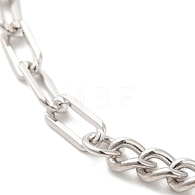 Rhodium Plated 925 Sterling Silver Curb Chain & Paperclip Chain Anklets AJEW-F162-002P-1