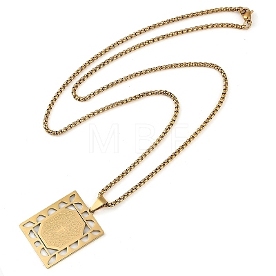 304 Stainless Steel Hollow Rectangle with Cross Pendant Box Chain Necklaces NJEW-D089-06G-1