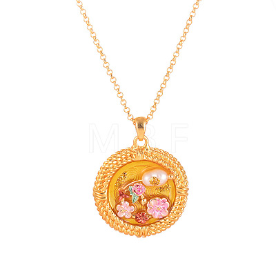 Alloy Enamel with Natural Pearl Pendant Brass Chain Necklaces FS-WGD59E5-06-1