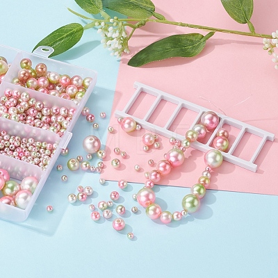 497Pcs 5 Style Rainbow ABS Plastic Imitation Pearl Beads OACR-YW0001-09C-1