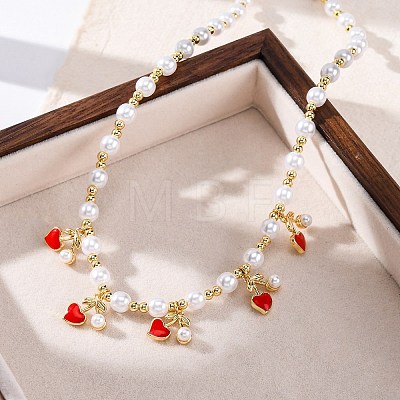 Brass Micro Pave Clear Cubic Zirconia Beaded Necklaces NJEW-Z059-04G-02-1