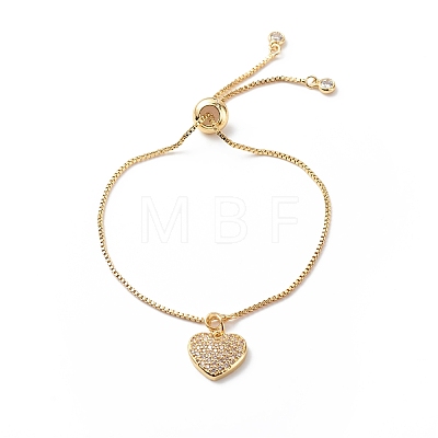 Clear Cubic Zirconia Heart Pendant Slider Bracelet with Brass Box Chains for Women BJEW-JB08788-1