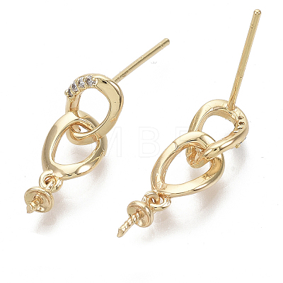 Brass Micro Pave Clear Cubic Zirconia Stud Earring Findings KK-N230-65-NF-1